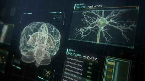 Analysis of Human Brain Scan Diagnose on Modern Interface showing neural network Video stock 202142587