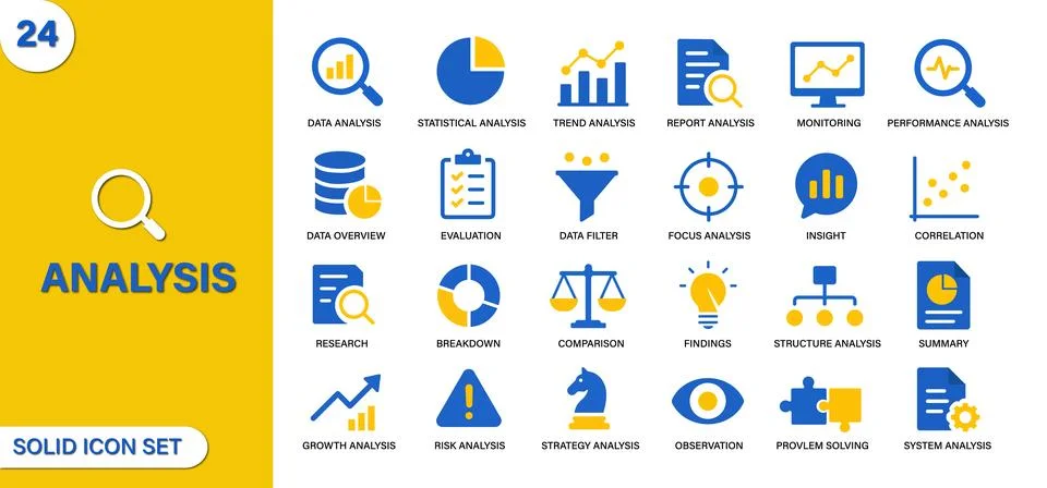 Analysis Icon Set – Data Analytics, Statistics, Research, Business Insights イラスト素材