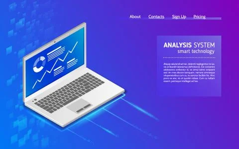 Analysis of information on laptop. Stock Illustration