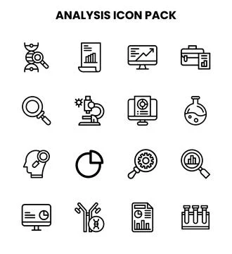 Analysis Line Design Icons Pack Stock Illustration