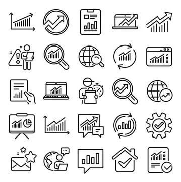 Analysis line icons. Charts, Reports and Graphs. Vector Stock Illustration