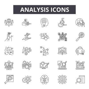 Analysis line icons for web and mobile design. Editable stroke signs. Analysis Illustrazione stock