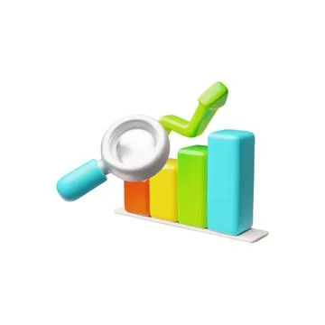Analysis with magnifying glass 3D vector set, diagram, growth trend chart and Illustrazione stock