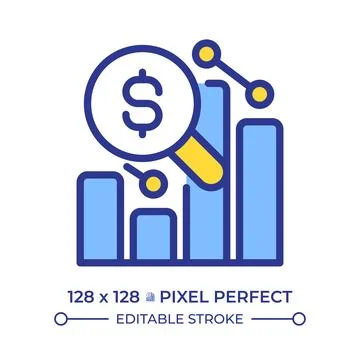 Analysis money pixel perfect line color icon Stock Illustration