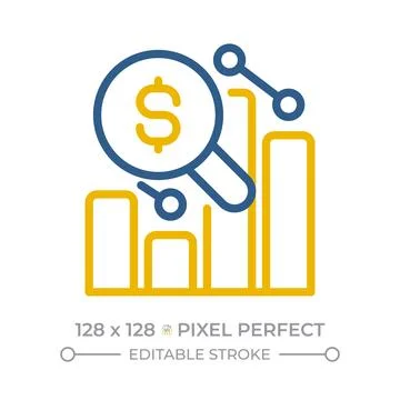 Analysis money pixel perfect two color line icon Stock Illustration