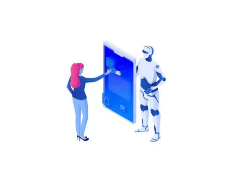 Analysis online business using artificial intelligence isometric concept Illustrazione stock