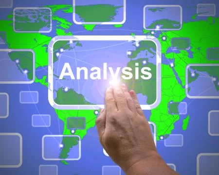 Analysis or analyse concept icon shows scrutiny of data or finan Illustrazione stock