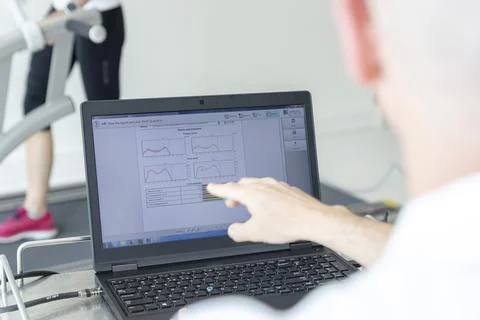 Analysis of a patient's running on a treadmill Stock Photos