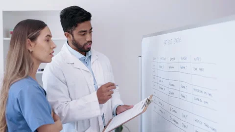 Analysis, planning and doctors talking about results, health status or notes for Stock Footage 242080420
