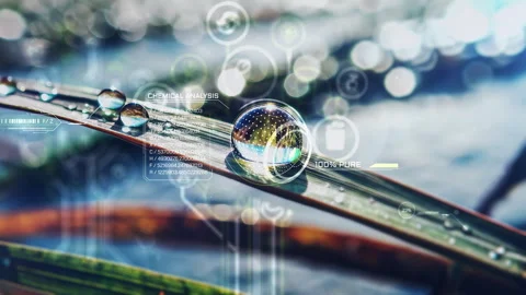 Analysis of pure water droplet on leaf, demonstrating purity Stock Footage 297322860