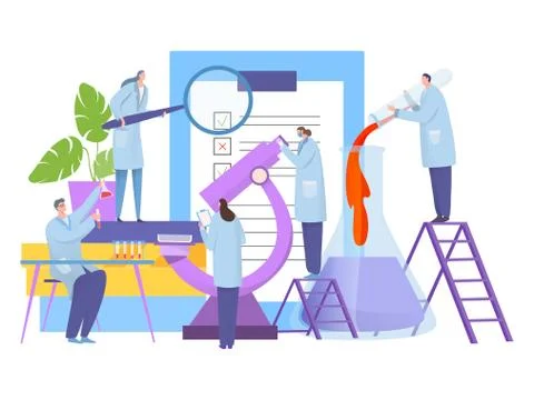 Analysis research in laboratory, vector illustration. Biology scientist Ilustração Stock
