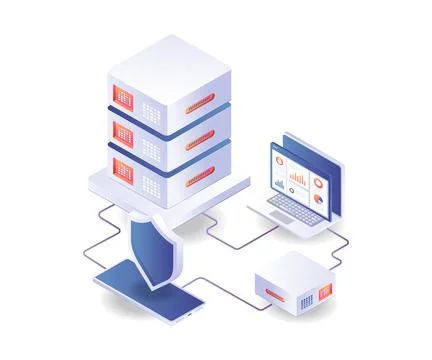 Analysis of server data security with a laptop computer Stock Illustration