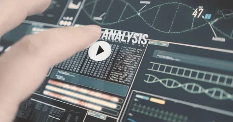 Analysis software activated by touch command on screen. DNA sequencing Video stock 154708749