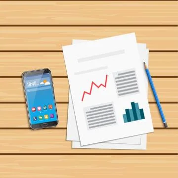 Analysis of statistical data and smartphone. Research optimization financial  Stock Illustration