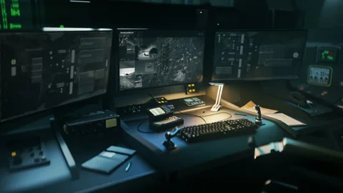 Analysis Tech In Spy Agency Control Room Scans Vehicles On Army Base Location Stock Footage 304705143