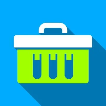 Analysis Test-Tubes Inside Box Flat Long Shadow Square Icon Stock Illustration