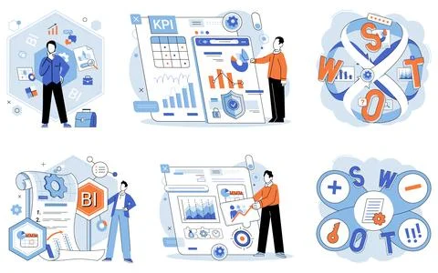 Analysis tool. Analytic tools enable datexploration and modeling. Finance plays Ilustración de archivo