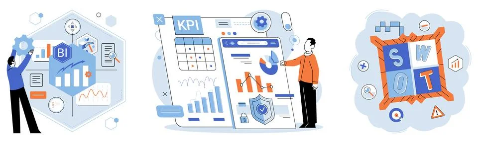 Analysis tool. Illustrations convey ideas visually and attractively. Datanalysis Illustrazione stock