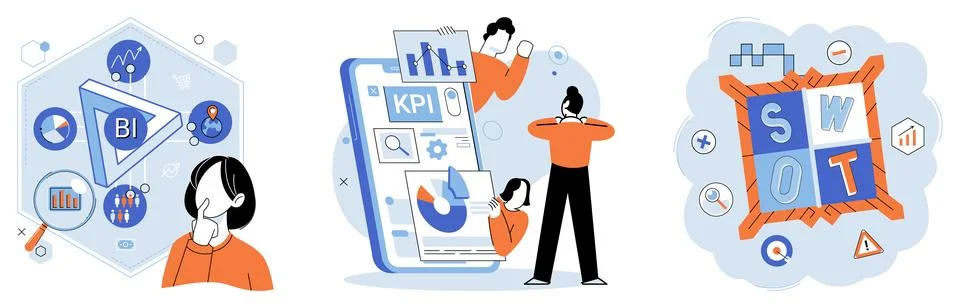 Analysis tool. Information management ensures dataccuracy and accessibility Illustrazione stock