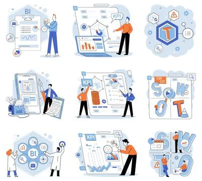 Analysis tool. Statistics provide insights into market trends and consumer Ilustração Stock