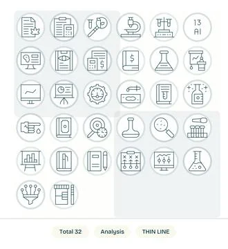 Analysis Vector Icon Repository containing 32 Thin Line 64x64 Pixel Aligned.. Stock Illustration