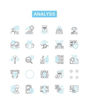 Analysis vector line icons set. Analyze, Analyzing, Examining, Studying Illustrazione stock