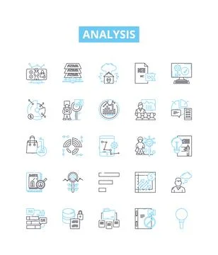 Analysis vector line icons set. Analyze, Analyzing, Examining, Studying Illustrazione stock