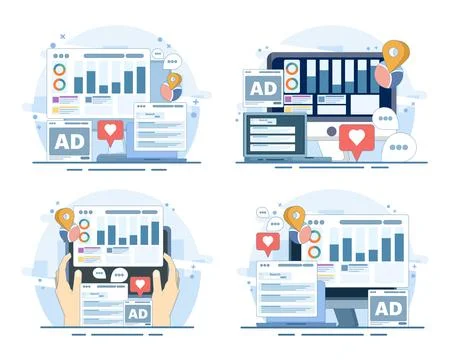 Analysis of website marketing and digital marketing report concept set 库存插图