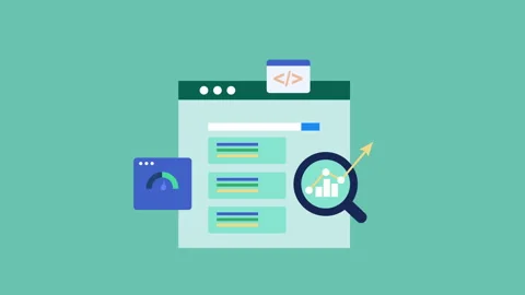 Analysis of Website SEO, Search engine optimization 2d with alpha matte Stock Footage 336039428