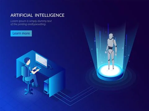 Analyst analyse the humanoid robotic system for Artificial Intelligence (AI.. Stock Illustration