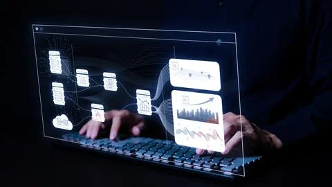 Analyst analyzing enterprise data management on the dashboard screen, Stock Photos