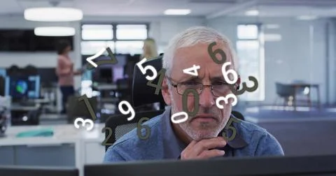 Analyst analyzing numbers in finance, watching figures popping, crossing specs, Stock Photos