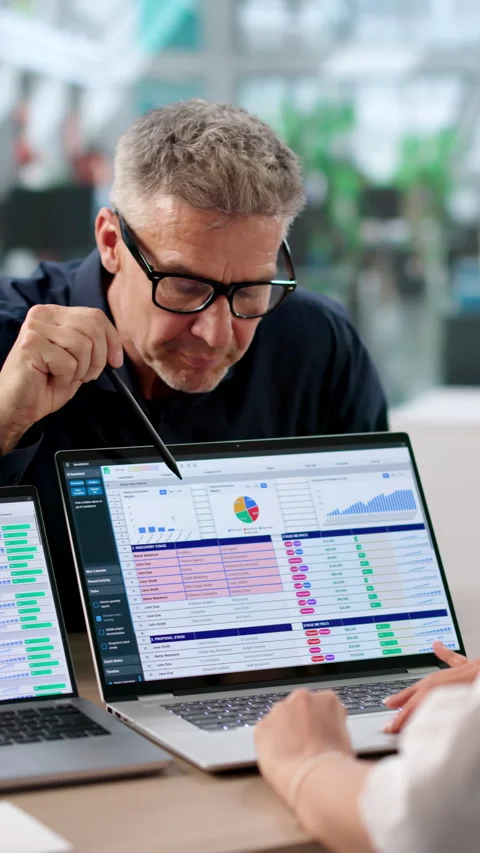 Analyst And Coder Review Spreadsheet Data Carefully. Stock Footage 336369030
