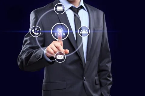 Analyst click on button with text data mining Stock Photos