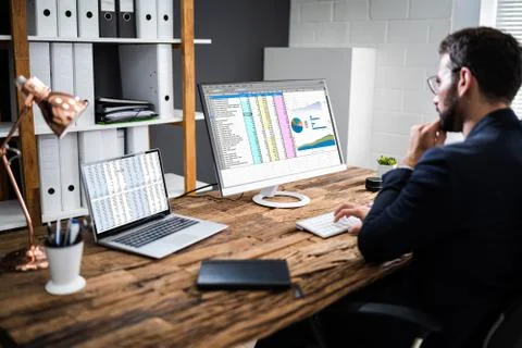 Analyst Employee Using Spreadsheet Stock Photos