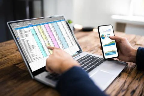 Analyst Employee Using Spreadsheet Stock Photos