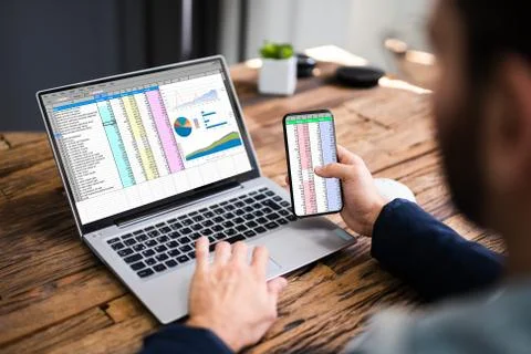 Analyst Employee Using Spreadsheet Stock Photos