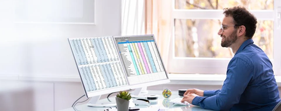 Analyst Employee Using Spreadsheet Stock Photos