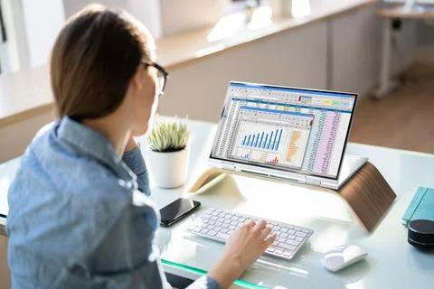 Analyst Employee Using Spreadsheet Stock Photos