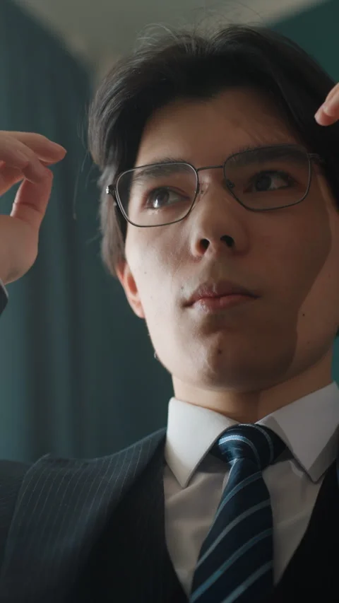 Analyst inspects glasses carefully. Man adjusts his spectacles in natural light Stock Footage 337231762