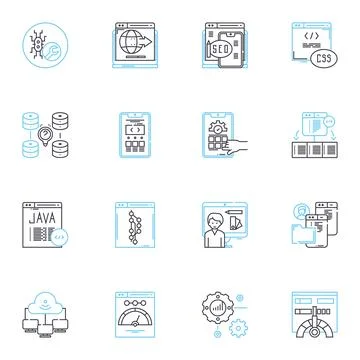 Analyst linear icons set. Strategy, Data, Research, Reports, Insights, Finance 库存插图