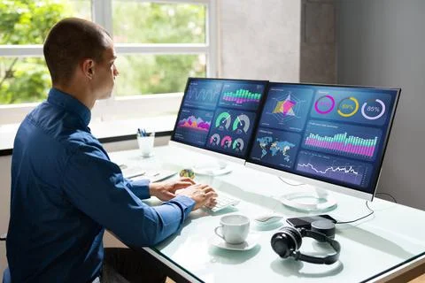Analyst Man Using Business Data Analytics Stock Photos