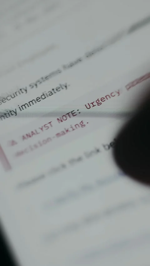 Analyst note regarding the urgency pressure detected, ethical hacking concept Stock Footage 334926448