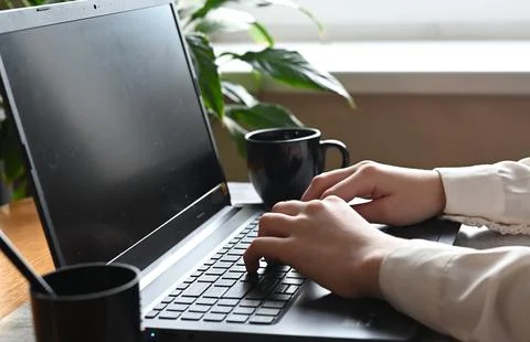 Analyst office work Remote work and education, freelance Stock Photos