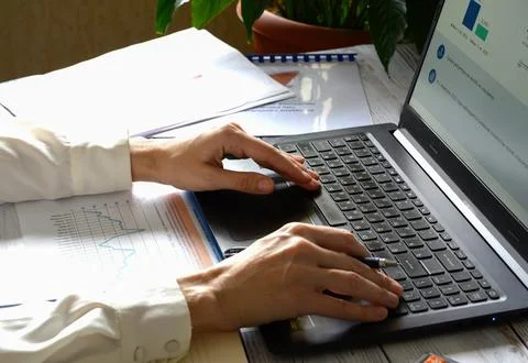 Analyst office work Remote work and education, freelance Stock Photos