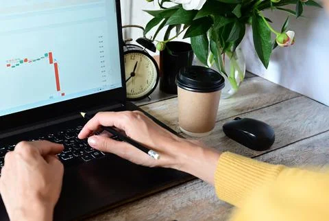 Analyst office work Remote work and education, freelance Stockfoto's