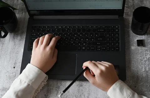 Analyst office work Remote work and education, freelance Stock Photos