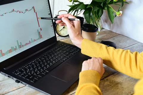 Analyst office work Remote work and education, freelance Stock Photos