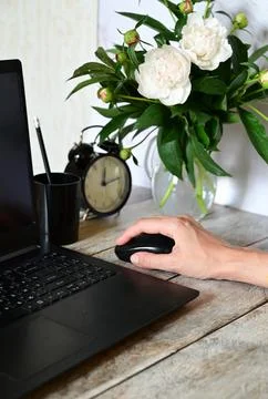 Analyst office work Remote work and education, freelance Stockfoto's