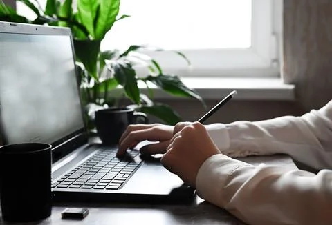 Analyst office work Remote work and education, freelance Stock Photos